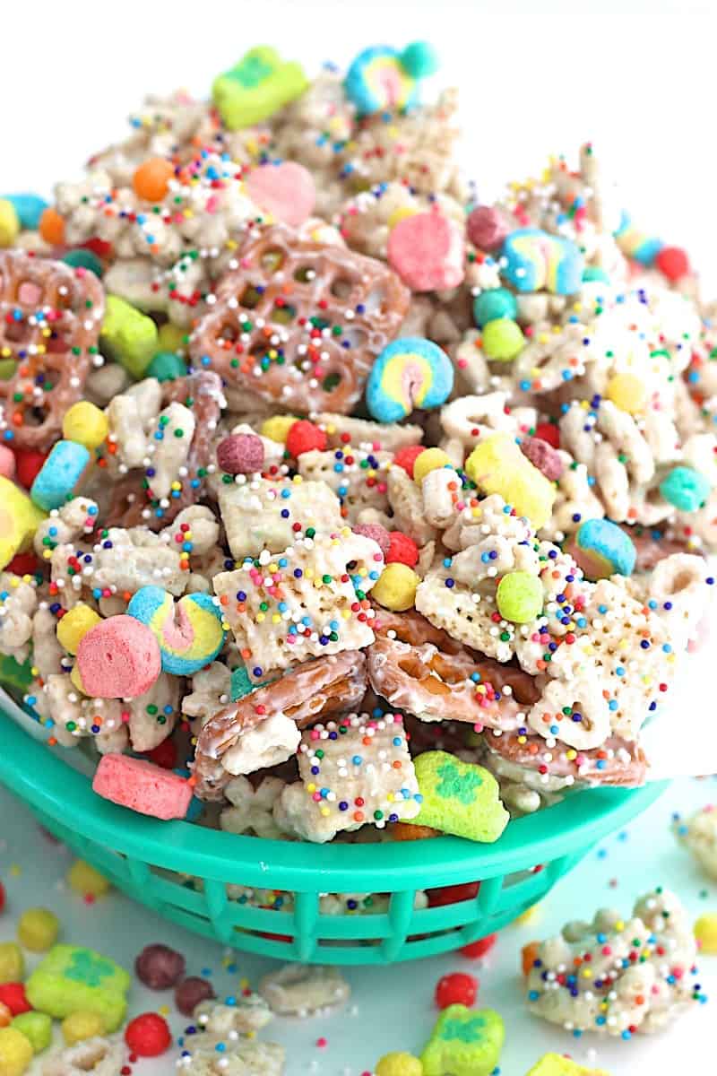 Image of sweet cereal snack mix in a bowl.