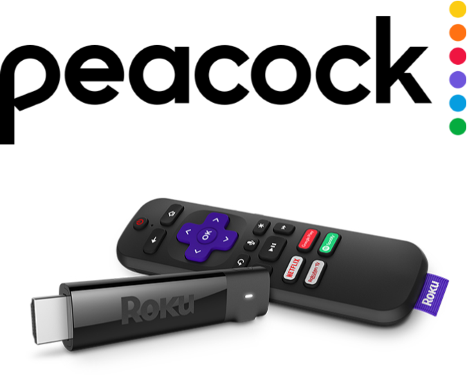Image of Roku Streaming Stick with remote and Peacock Premium Logo
