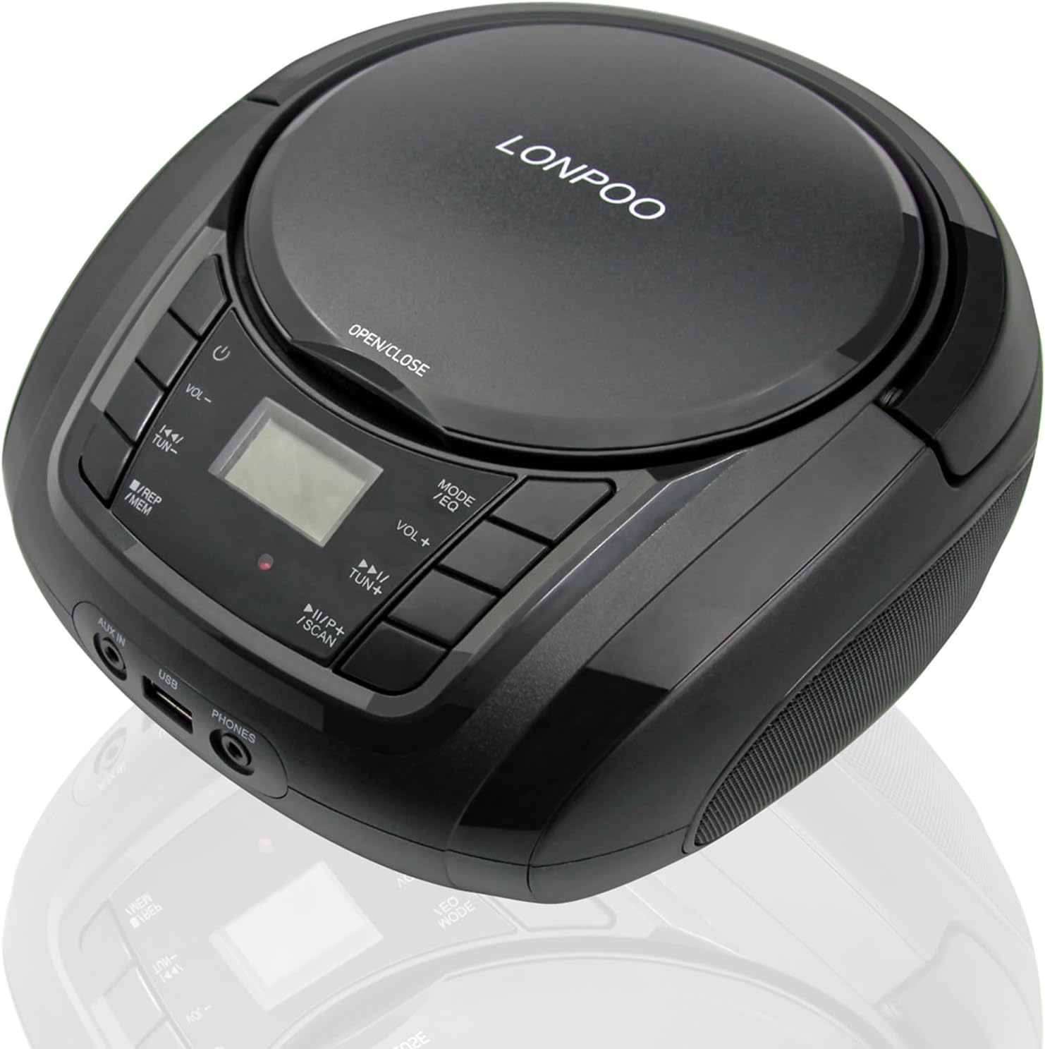 Top-view image of the Lonpoo radio and CD player boombox.