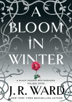 A Bloom in winter book cover.  Goes from a dark to light gradient, top to bottom and has vines that surround the outside of the title text.