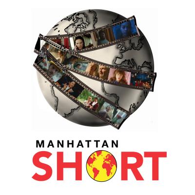 Globe wrapped in film reel with images on the reel. "Manhattan Short"