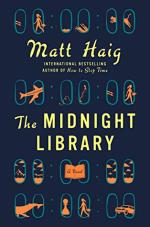 Dark blue, yellow writing The Midnight Library cover