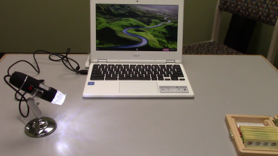 Image of USB microscope connected to a Chromebook