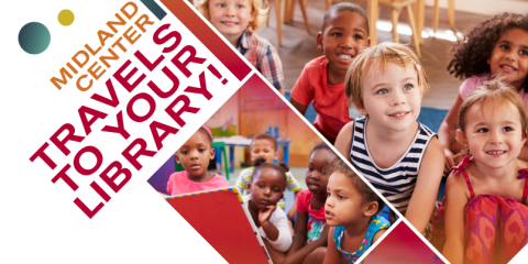 Image of kids holding sign "travels to your library"