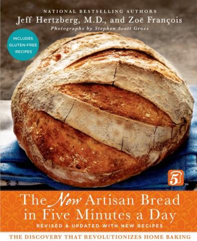 Image of a large round bread loaf, "The New Artisan Bread in Five Minutes a Day"