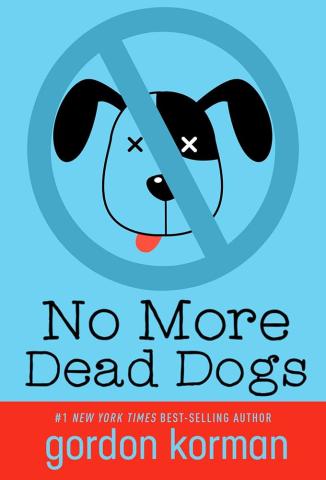 Illustration of a dog's face with a crossed out circle around the dog's head.  It says "No More Dead Dogs" under the image. 