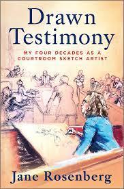 Illustration of a court sketch artist, sketching a court scene. "Drawn Testimony"